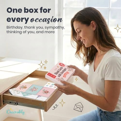 Decorably 32 Pack 4x6in Blank Floral Cards with Envelopes for All Occasions