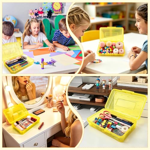 Pencil Box , Hard Plastic Pencil Box Large Capacity Crayon Case ,Organizer Plastic Containers with Snap Lid , Stackable Storage Boxes for Art Craft Office & Classroom Back to School Supplies , Yellow - color: Yellow