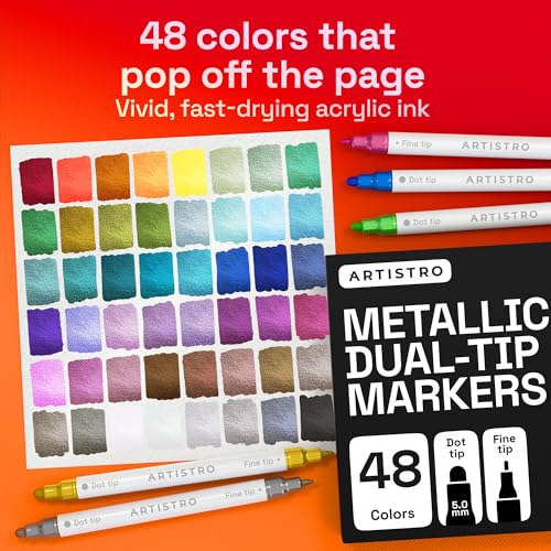 ARTISTRO Metallic Dual-Tip Acrylic Paint Marker Pens - Set of 48 - color: Metallic, size: 48