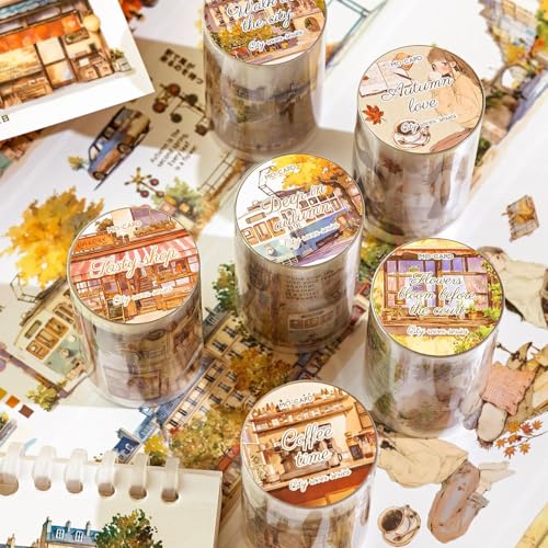 Alideco 6pcs Decorative Adhesive Tapes Vintage Characters Urban Architecture PET Tape Great for Bullet Journal Supplies, Arts, Scrapbook, DIY Crafts, Planners (chengshimanyouzhe)