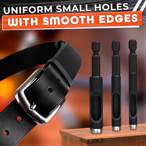 6 Pcs Leather Hole Punch Set, Carbon Steel Hollow Punch for Drill | Belt Hole Puncher for Leather Belts & Watch Bands; 6 Sizes 3/16 to 1/2 In; for Rubber, Plastic, Gaskets, Grommets & Canvas