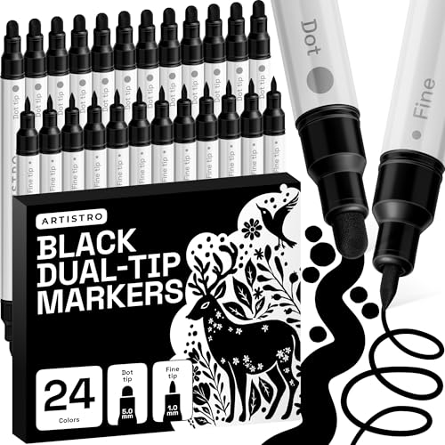 ARTISTRO Black Dual-Tip Acrylic Paint Marker Pens - Set of 24 - color: Black, size: 24