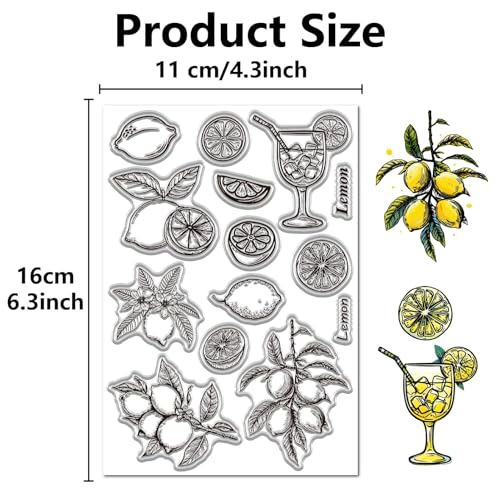 CRASPIRE Cute Rubber Clear Stamps Lemon Fruit Juice Plant Flower Transparent Silicone Seals Handmade Summer for Journaling Card Making Decor Embossing DIY Craft Scrapbooking Photo Album - style: Lemon