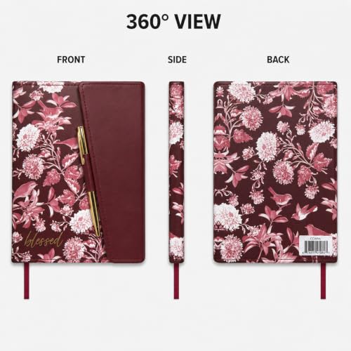 Eccolo Christian Journal Notebook Hardcover Lay Flat 192 Ivory Lined Pages - color: Maroon and White Print with Pen, size: 6X8