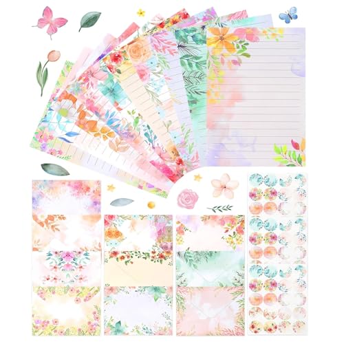 160 Pcs Stationery Paper Envelopes Set | Includes 50 Writing Paper & 50 Envelopes & 60 Stickers, Floral Letter Writing and Stationery Paper Envelopes(10Style) - color: Wildflower