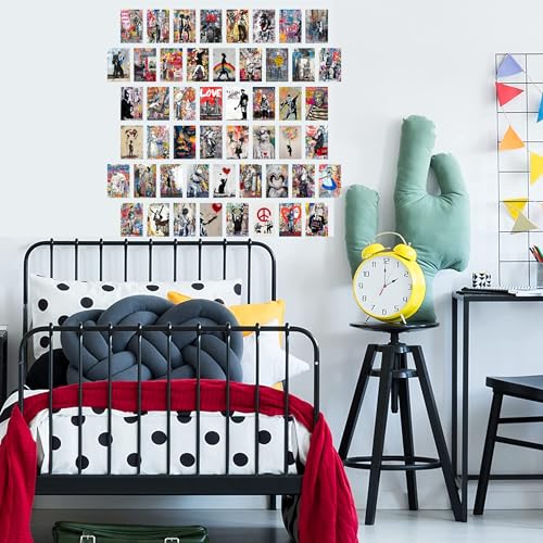 Libemz, 50 Pcs Bansky Aesthetic Wall Collage Kit - 4x6 inches - Graffiti Indie Hippie Trippy Colorful Wall Collage Kit for Teen Girls Boys Men Guy Room Bedroom Dorm Decor, Posters for Room Aesthetic, Teen Room Decor, Banksy Pop Art Decor (Bansky) - color:
