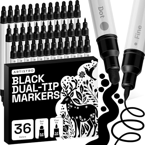ARTISTRO Black Dual-Tip Acrylic Paint Marker Pens - Set of 36 - color: Black, size: 36