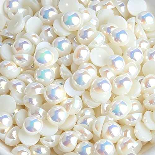 1500Pcs Mixed Size 3-10mm Ivory AB Iridescent Flat Back Half Round Resin Pearls Cabochons, Half Pearl Beads for DIY Nail Art, Jewelry, Clothing & Hair Craft Decorations - color: A04 Cream AB