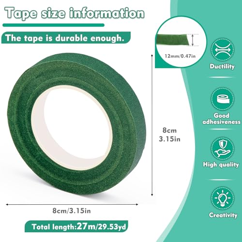 Floral Tape, 1/2inch Dark Green Flower Tape for Bouquet Floral | Flexible And Easy to Tear Floral Tape for Fresh Flowers, Stem Wrapping, Floral Arranging, Corsages And Wedding Bouquets - color: Dark Green