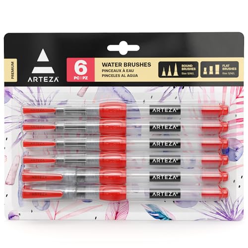 ARTEZA Water Brush Pens for Watercolor, Set of 6, 3 Fine and 3 Broad Tips - size: 1 Count (Pack of 6)