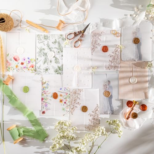 50 Pack Pre-Folded Vellum Jackets for 5x7 Invitations,AZAZA Elegant Translucent Invitation Sleeves,115GSM Vellum Jackets 5x7, Wedding Invitation Accessories, for Weddings Birthdays,Sage Green Toile - color: 50Pack--Sage Green Toile