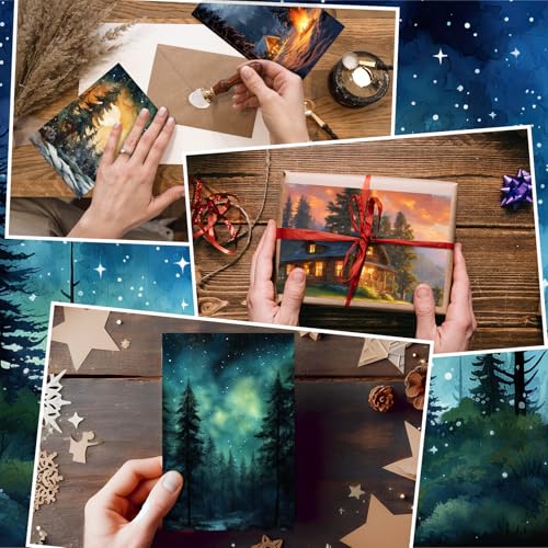 Motiskyy 100 Pcs Whimsical Watercolor Illustration Starry Night Sky Blank Greeting Cards 4x6, Blank Cards, 10 Designs Stationary Set for All Occasions with Matching Rustic Envelopes and Stickers - style: Whimsical Watercolor
