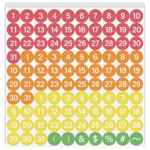500Pcs/5 Sheets Date Planner Stickers Number Calendar Stickers 1/2 Inch Numbers 1-31 Icons for Journals Scrapbooking Party Events Scheduling Organization Office DIY Craft Home Decoration - style: Number