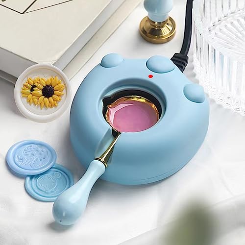 Electric Wax Seal Warmer, Blue Electric Sealing Stamp Warmer Melter for Melting Wax Seal Beads Sticks with Spoon, Stirring to Do DIY Craft (Blue) - color: Blue