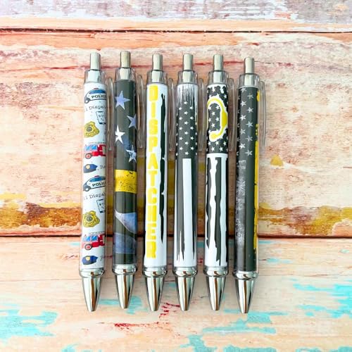 6PC 911 Dispatcher Pens Thin Gold Line Yellow Ballpoint Pen Black Ink First Responder Telecommunication Call Coworker Appreciation Week Gifts Accessories Supplies Office Decor Desk Decoration - style: Dispatcher