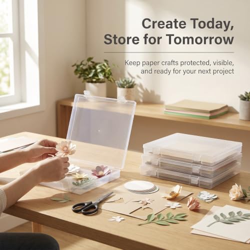 12"x12" Scrapbook Paper Storage, 4 Pack Stackable Paper Organizer Case