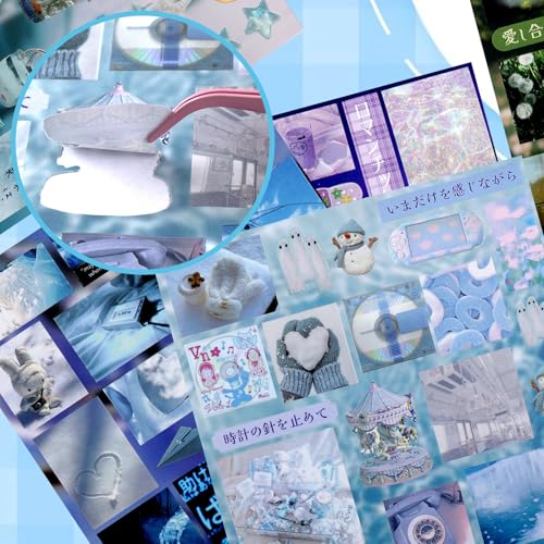 Tmtains 30 Sheets Japanese Sticker Book for Scrapbook 700+Pcs Heisei Retro Cute Korean Sticker for Journaling Blue Aesthetic Stickers Book for Adults DIY Craft Scrapbooking Junk Supplies (Your memory) - color: Az-blue