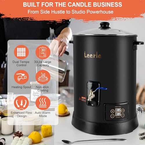 Leerie 30Lbs Digital Commercial Wax Melter for Candle Making - D15 Large Candle Wax Melting Pot with Accurate Temperature Control & Holds 30Lbs Melted Wax for Candle Making Business
