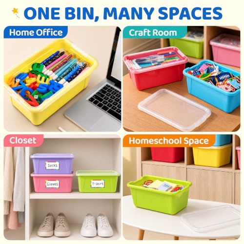 GAMENOTE 6 Quart Storage Bins with Lids, Macaron 6 Pack, Stackable Boxes - color: Macaron