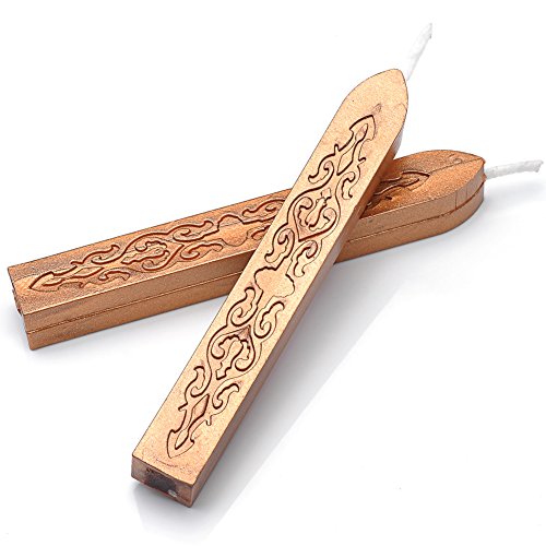 Yoption 5Pcs Dark Golden Sealing Wax Sticks with Wicks for Wax Seal Stamp | Embossed Pattern Wax Sticks for Wedding Invitation, Christmas Card, Envelope, Snail Mail, Wine Package, Gift Wrapping - color: Dark Golden