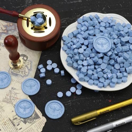 Sealing Wax Beads WaxSeal Beads, 600Pcs Dust Blue WaxSealing Beads for Wax Seal Stamp, WaxSeal Beads Kit Perfect for Wedding Invitations, Christmas Envelopes (Dust Blue) - color: Dust Blue