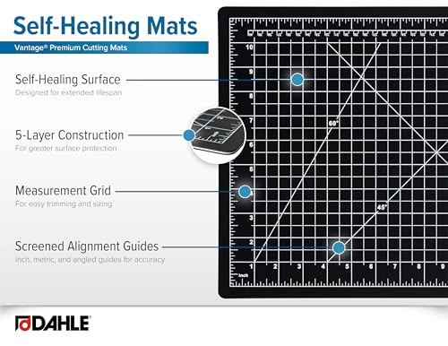 Dahle Vantage 10670 Premium Self-Healing Cutting Mat, 9"x12", 1/2" Grid, 5 Layers for Max Healing, Perfect for Crafts & Sewing, Black - color: Black, size: 12"L x 9"W