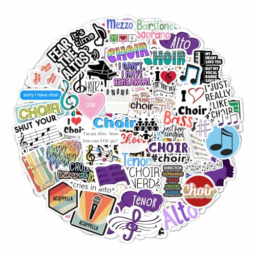 100Pcs Choir Stickers for Water Bottle and Laptop - Choir Party Supplies & Decorations, Waterproof Vinyl Decals, Singing and Music Stickers, Gifts for Women & Men - color: Choir Stickers