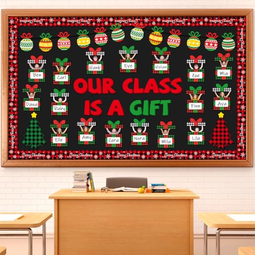 Christmas Bulletin Board Decoration Set Xmas Gift Boxes Cutouts Classroom Decoration Xmas DIY Photo Craft Cutouts Christmas Tree Bulletin Boards for Holiday School Class Chalkboard Wall Decor Supplies - style: Christmas Gift Boxes