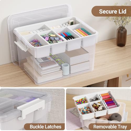 160Qt Stackable Storage Bins with Lids Trays Craft Box Organizers, 4Pack,WH | Clear Plastic Latching Boxes Organizers with Dividers Portable Containers for Arts & Crafts, Home Office Classroom Car Trunk - color: Clear White, size: 40QT-4Pack