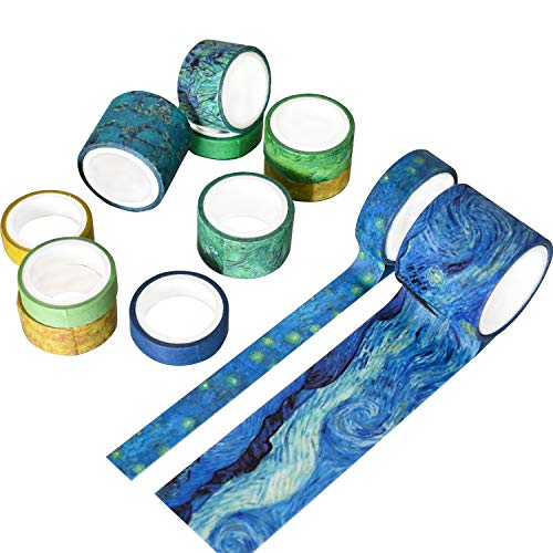 Washi Tape Set of 12 Rolls Van Gogh Starry Night Decorative Tape - color: Yellow