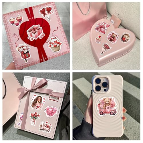 200 Pcs Valentines Day Heart Stickers for Journals Cards Gift Wrapping Scrapbooks DIY Crafts, Heart Stickers,Pink Red Love Theme Premium Craft Supplies - color: Romantic Hearts, style: Art Deco
