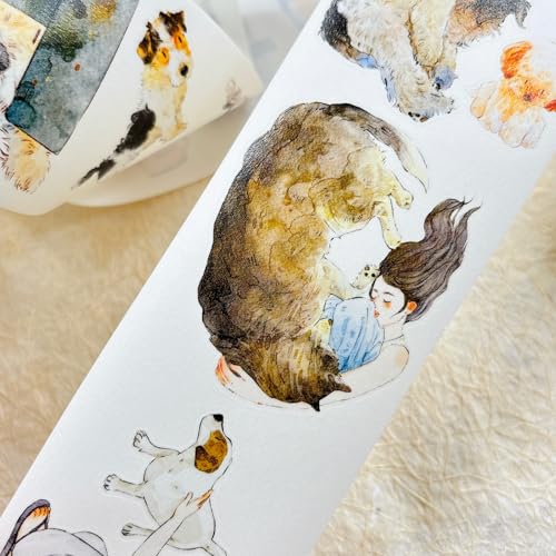 DingDing Vol.15-55 Here's a Dog, Taiwan Washi Paper Washi Tape, Kiss-Cut 2.36 in x 10.94 yd, Vintage Pet Tapes, Washi Stickers for Scrapbooking, Planner Stickers, Bullet Journal, Scrapbook Tape - style: Washi Paper