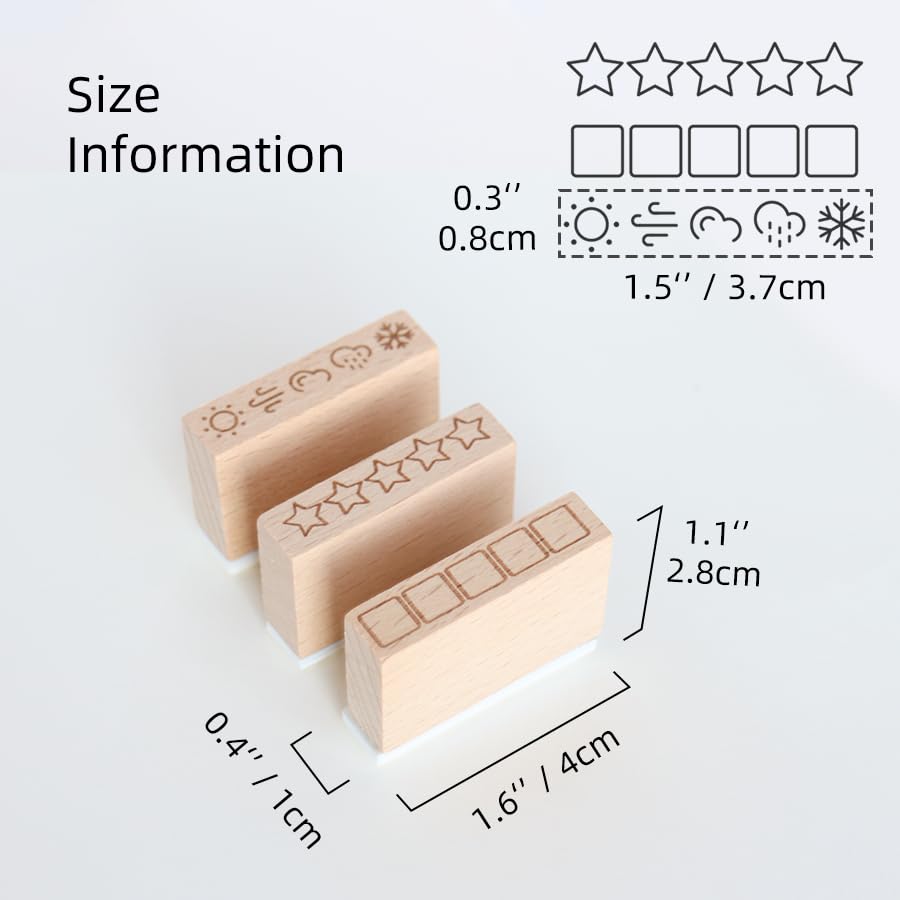 3 PC Rubber Stamp Set – 5 Star Rating, Checklist Box & Daily Weather Tracker for Journals, Planners, Habit Tracking, Scrapbooking & DIY Crafts