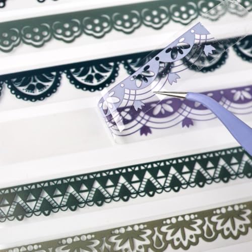 12 Rolls Lace Transparent PET Tape Stickers for Journaling, Scrapbooking - style: 12 Rolls Enamel Lace PET Tape