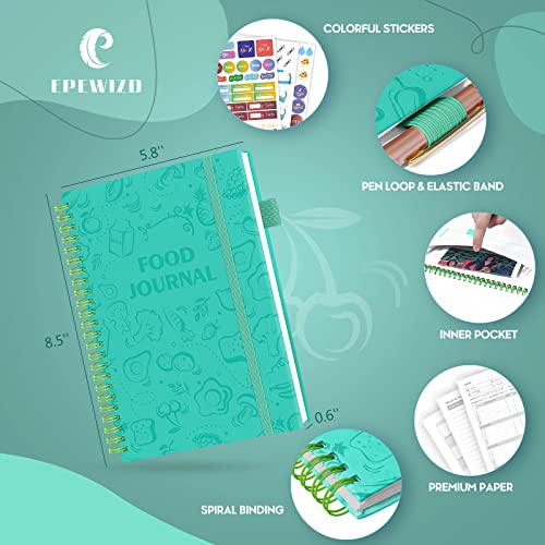 EPEWIZD Food Journal for Women Weight Loss Journal Wellness Meal Planner A5 Size Food Dairy Calories Counter Book Hardcover Workout Planner Tracking Progress Undated-Light Green