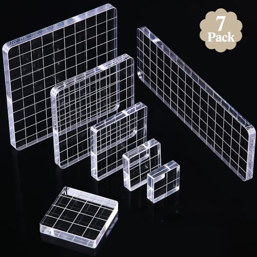 Mudder 7 Pcs Acrylic Stamp Blocks Set with Grid Lines,Straight Edge - style: Straight Edge