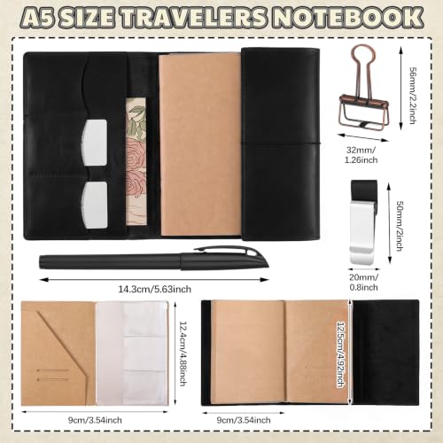 Eaasty A5 Genuine Leather Refillable Notebook Travel Journal, Black - color: Black