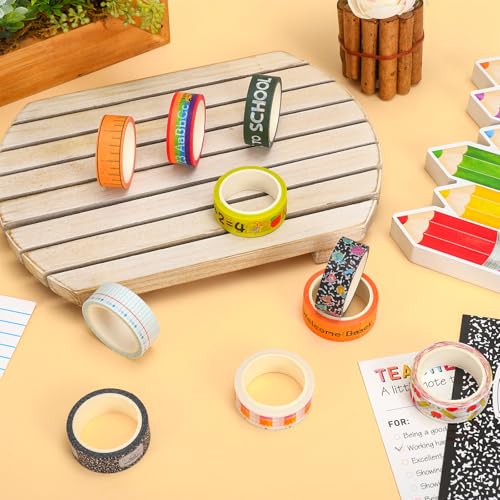 Whaline 12 Rolls Back to School Washi Tape Masking Tape Set Composition Notebook Speckled Pencil Apples Classroom Wrapping Paper Tapes for First Day of School Scrapbook Journal DIY Crafts - style: Back to School