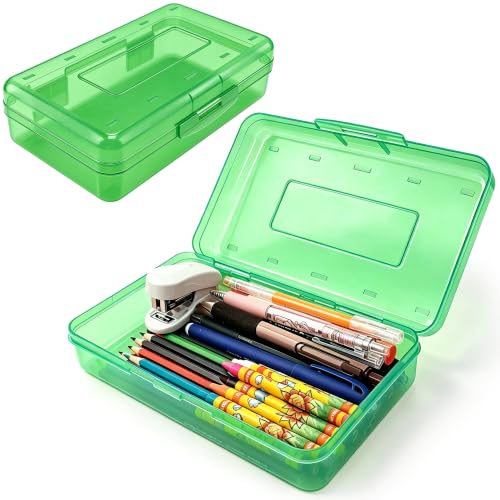 Pencil Box,Hard Plastic Pencil Box Large Capacity Crayon Case,Organizer Plastic Containers with Snap Lid, Stackable Storage Boxes for Art Craft Office & Classroom Back to School Supplies,Grass Green - color: Grass Green
