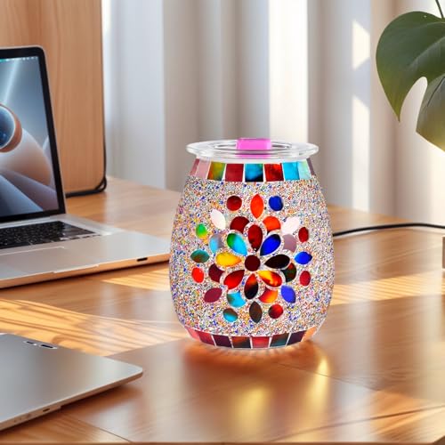 Dicimi Mosaic Glass Wax Warmer, Electric Oil Burner with Flameless Night Light, Scentsy Wax Melt Warmer for Scented Wax, Unique Candle Warmer Lamp for Home Office Bedroom Decor, Ideal Gift - color: Colored Petals