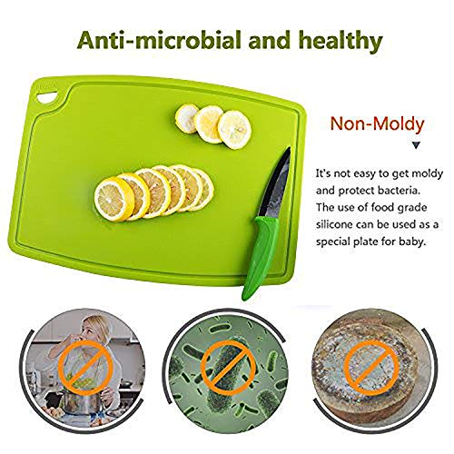 Liflicon Silicone Thick Cutting Boards Mats Set of 3 Foldable & Flexible Design Juice Grooves Easy Grip Handle Dishwasher Safe for Kitchen,BPA free Silicone Cutting Board-Green - color: Green, size: 9.1"L x 7.1"W, 12.6"L x 9.1"W & 14.6"L x 10.4"W