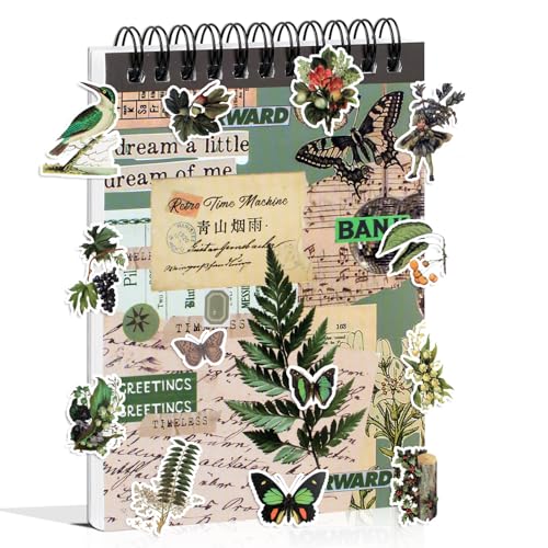 488PCS Vintage Scrapbook Stickers, 50 Sheets Precut Washi Stickers Book for Journaling, Green Ephemera for Junk Journal Supplies, Scrapbooking, Bujo, Collage, Adults Crafts Arts - color: Green Mountains