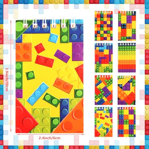 Hooqict 24 Pack Small Pocket Notebook Bulk Mini Building Block Notebooks Party Favors Mini Spiral Notepads Memo Pads for Birthday Party Favors, Goodie Bag Stuffers, Rewards - style: Building Block
