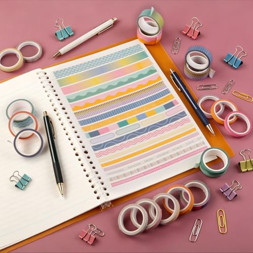 Washi Tape Set of 18 Rolls, Assorted Sizes, Decorative Tape for Journaling, Scrapbook, DIY Décor, Craft Supplies, Gift Wrapping, Color Block - color: Color Block