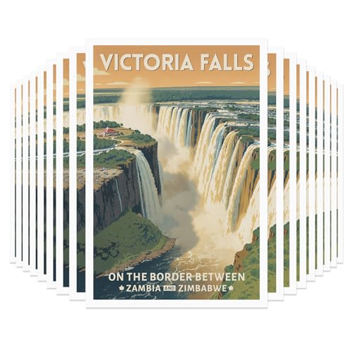 Vintage Travel Postcards from Around the World, Africa Travel Postcards 20 Pack Same Design 4x6 Inch, Retro Scenic Postcard Set Bulk for Mailing, Postcard Exchange, Scrapbooking (Zambia & Zimbabwe Border - Victoria Falls) - color: Zambia & Zimbabwe Border