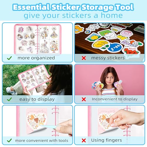 Mlife Sticker Organizer Binder Sticker Storage Organizer Reusable Sticker Book Collecting Album A5 Sticker Collecting Book Clear Sticker Binder Album with Blank Release Paper, Tweezer (Light Pink) - color: Pink