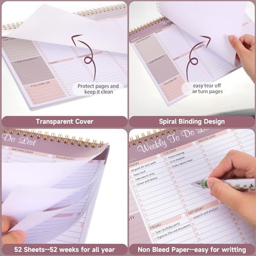 Thboxes Weekly To Do List Notepad, 8.5"x11" Desk Planner 52 Sheets, Lilac - color: Lilac