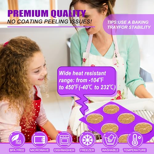 (2 Pack) 8-Cavity Round Silicone Mold for Soap, Cake, Bread, Cupcake, Cheesecake, Cornbread, Muffin, Brownie, and More - color: Purple