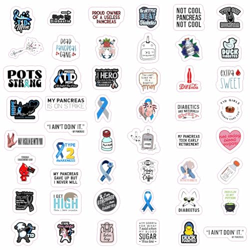 100Pcs Funny Diabetes Stickers for Water Bottle & Laptop - Gifts for Diabetics, Diabetes Awareness Month, Waterproof Vinyl Decals, Gifts for Women & Men - color: Diabetes Stickers (Funny)