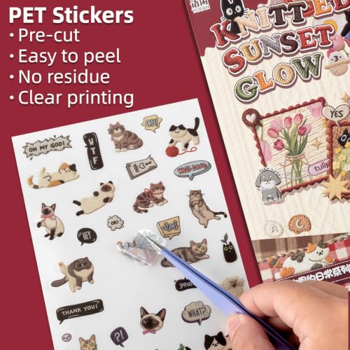 Sticker Scrapbooking Supplies for Junk Journal, 20 Sheets PET Stickers - Vintage Journaling Stickers(TZ-016-005) - color: Woven Sunset